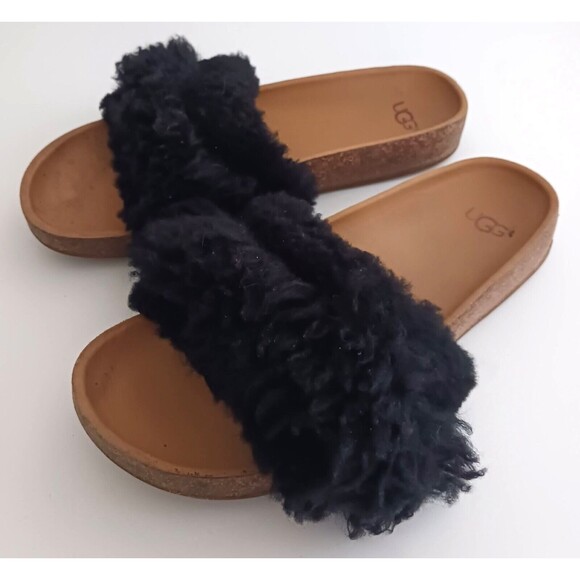 UGG Diane Wisp Blk Sheepskin Fluffie Fluff Slide Footbed Sandal Sz 5.5 - Picture 5 of 8